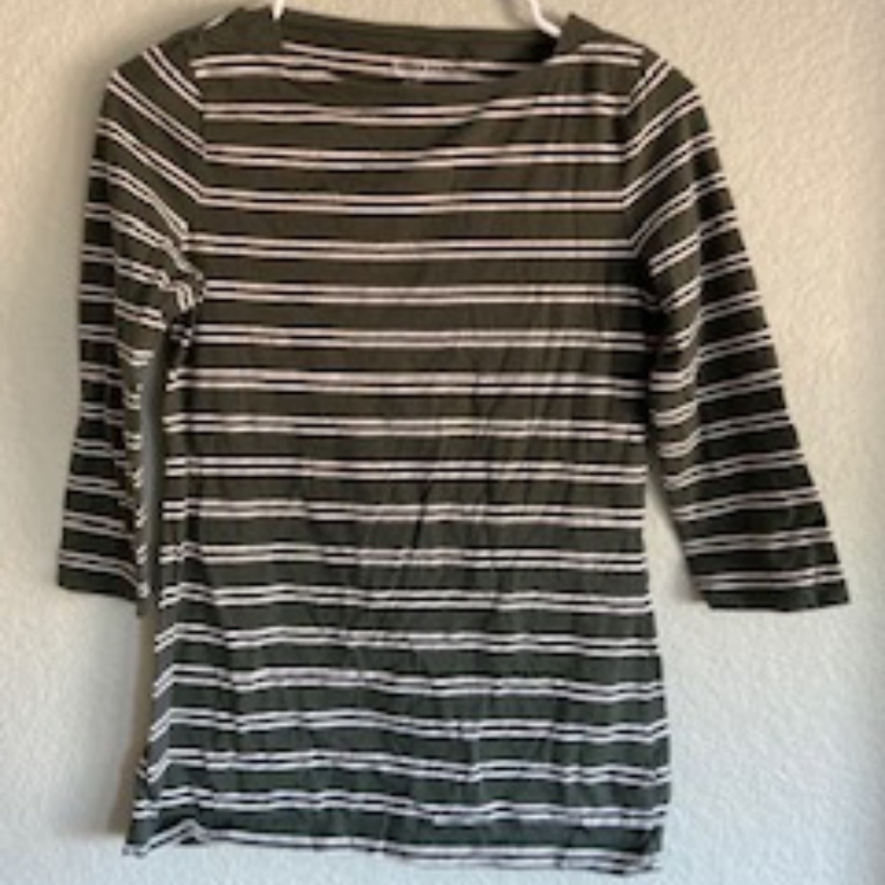 Sage green and White Striped 3/4 sleeve tee
